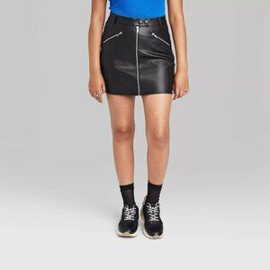 Wild Fable Women's 2 Black Faux Leather Mini Skirt Zip Front NWOT